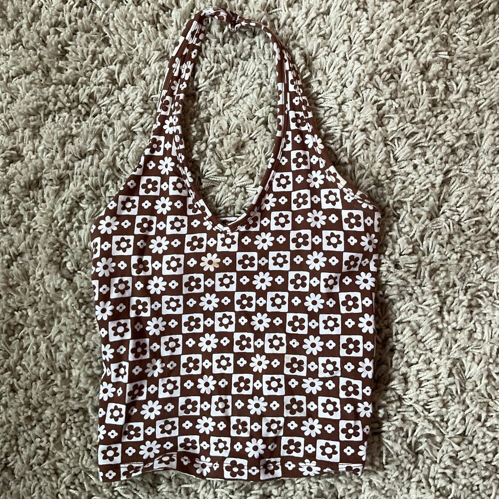 🌼 Hollister Retro Floral Halter Top – XS 🌼